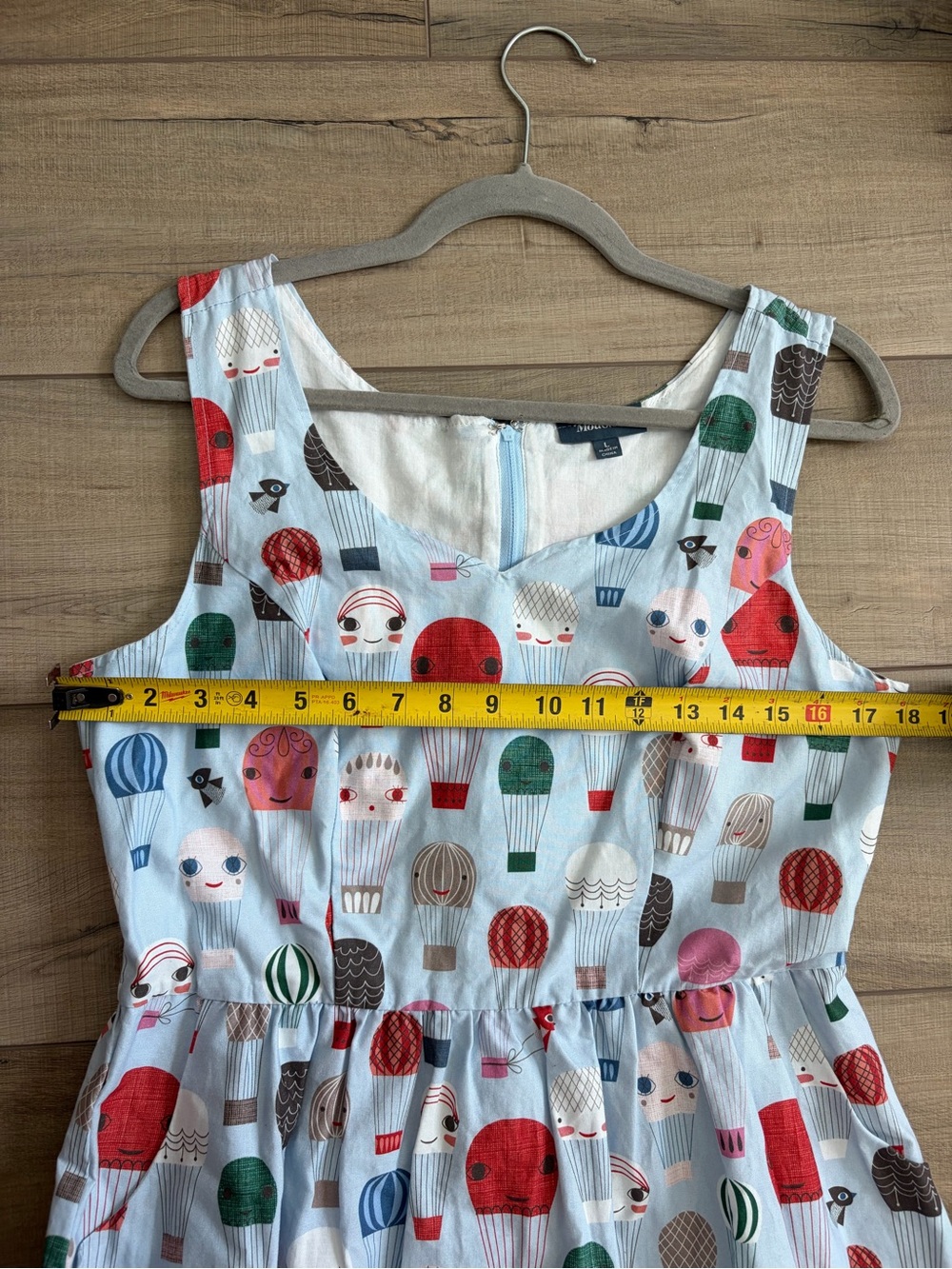 ModCloth x Fevour Handle with Care Light Blue Hot Air Balloon Whimsical Dress L - Picture 8 of 10